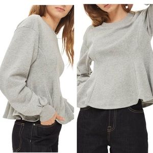 TOPSHOP Grey Corset Seam Peplum Sweater Crew Neck